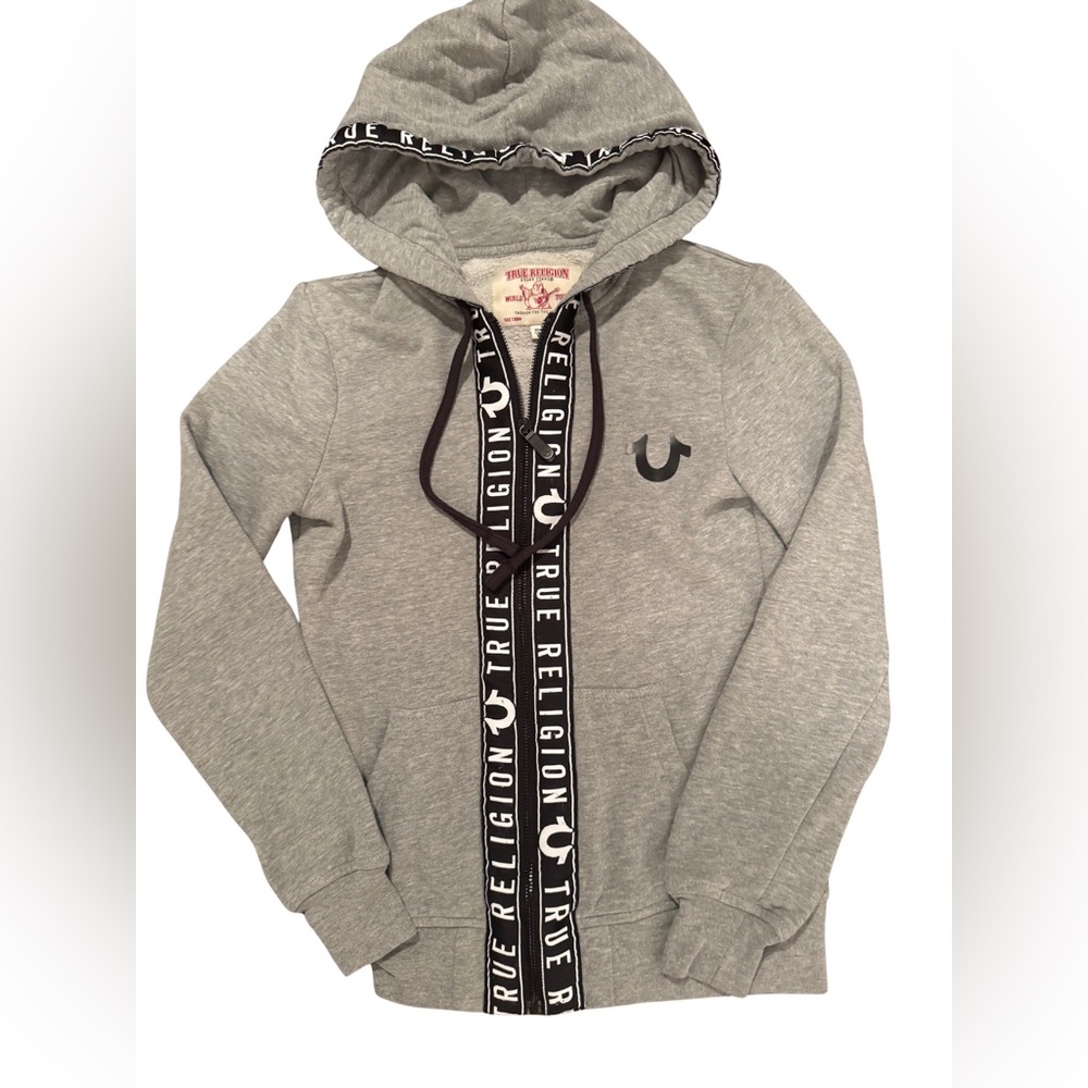 True Religion Heather Gray Hoodie and Jogger Tracksuit with Logo Accents XS - Picture 3 of 8